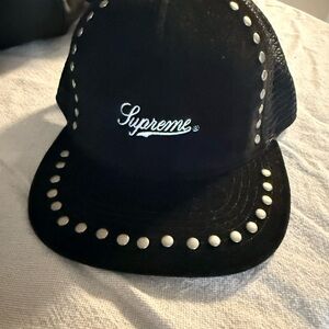 Supreme Black Studded Velvet Mesh Snapback Hat